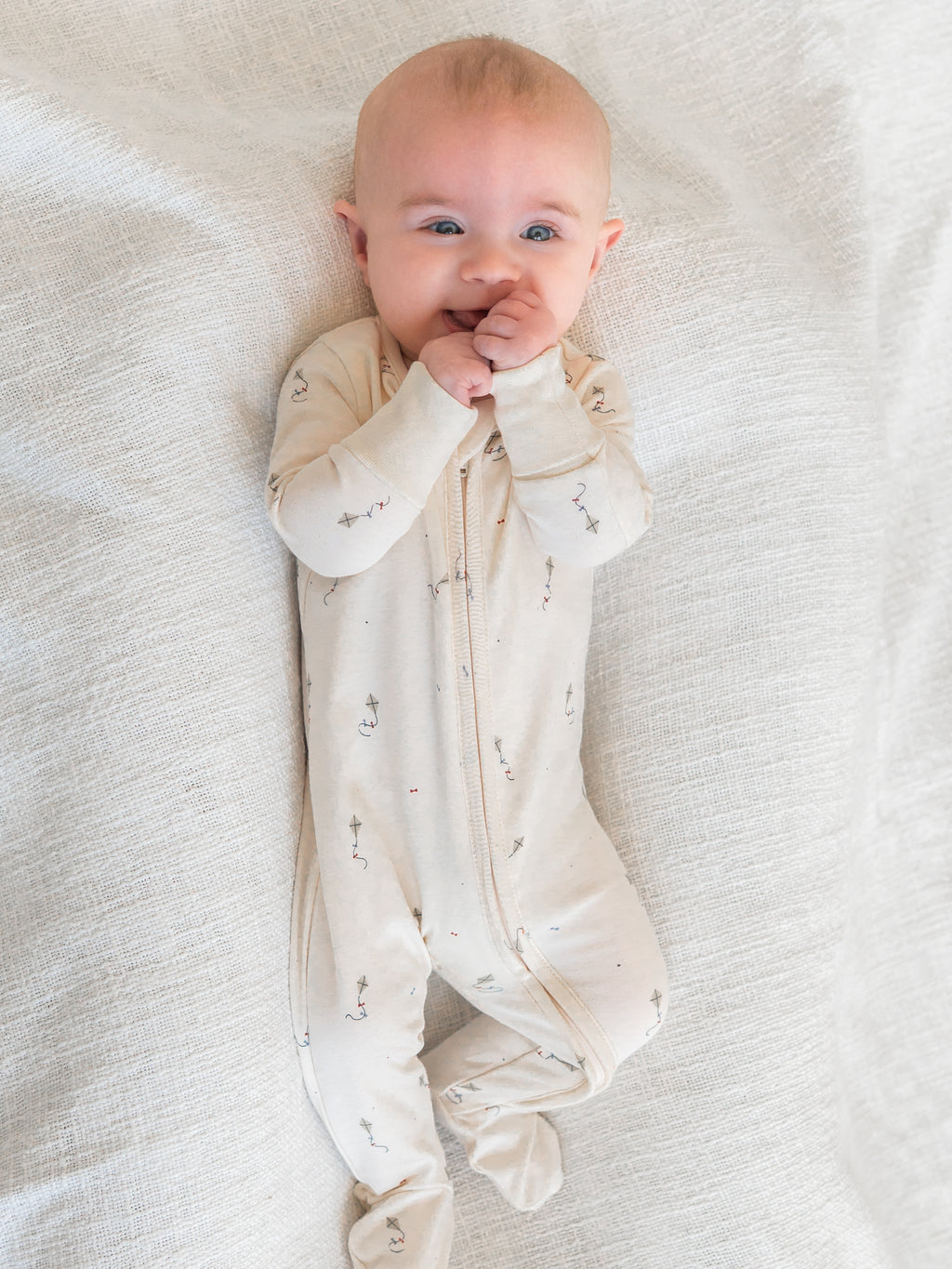 Peyton Zipper Sleeper - Kite / Dune + Barn Sale : Baby : One Pieces : Sleepers : Long Sleeves Kendi PRE ORDER Peyton Zipper Sleeper - Kite | Colored Organics®