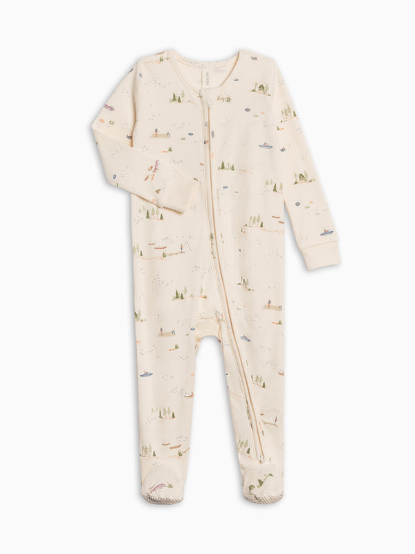 Peyton Zipper Sleeper - Lake / Barn + Mint Baby : One Pieces : Sleepers : Long Sleeves Kendi PRE ORDER Peyton Zipper Sleeper - Lake | Colored Organics®