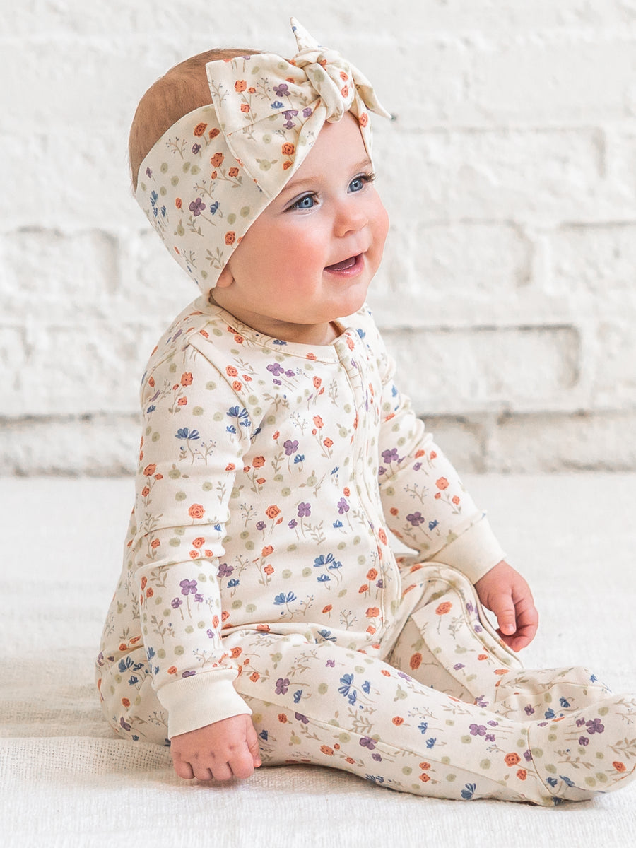 Peyton Zipper Sleeper - Margot Floral / Barn + Sea Baby : One Pieces : Sleepers : Long Sleeves Kendi PRE ORDER Peyton Zipper Sleeper | Colored Organics®