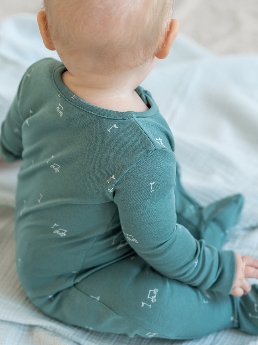 Peyton Zipper Sleeper - Fairway / Laguna + Powder Baby : One Pieces : Sleepers : Long Sleeves KENDI by Colored Organics Peyton Zipper Sleeper - Fairway / | Colored Organics®