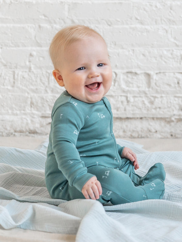 Peyton Zipper Sleeper - Fairway / Laguna + Powder Baby : One Pieces : Sleepers : Long Sleeves KENDI by Colored Organics Peyton Zipper Sleeper - Fairway / | Colored Organics®