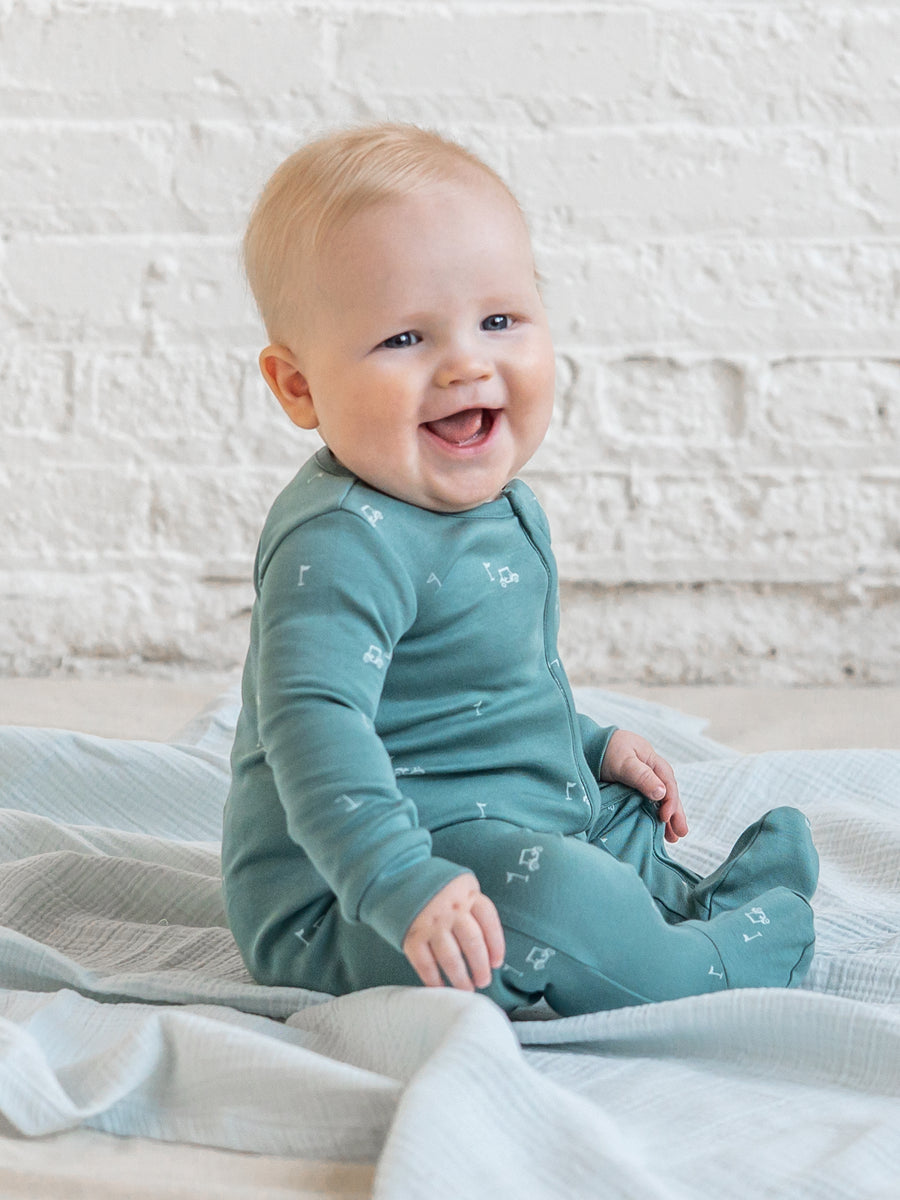 Peyton Zipper Sleeper - Fairway / Laguna + Powder Baby : One Pieces : Sleepers : Long Sleeves KENDI by Colored Organics Peyton Zipper Sleeper - Fairway / | Colored Organics®