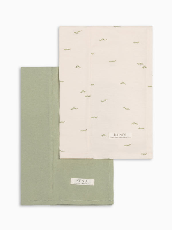 2-Pack Burp Cloths - Mint + Caterpillar Baby : Gear : Burp Cloths : Feeding Kendi 2-Pack Burp Cloths - Mint + Caterpillar | Colored Organics®