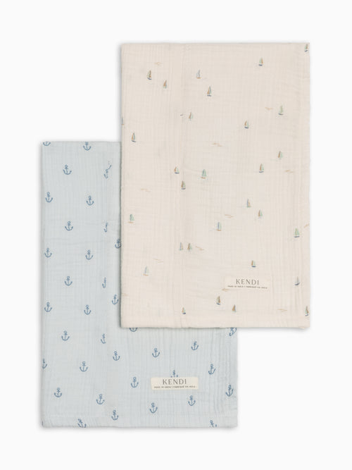 2-Pack Muslin Burp Cloths - Marina + Anchor Baby : Gear : Burp Cloths : Feeding KENDI by Colored Organics 2-Pack Muslin Burp Cloths - Marina + | Colored Organics®