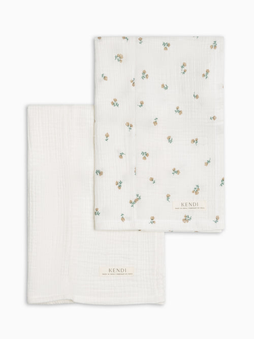 2-Pack Muslin Burp Cloths - Palmer Floral + Coconut Baby : Gear : Burp Cloths : Feeding KENDI by Colored Organics 2-Pack Muslin Burp Cloths - Palmer | Colored Organics®
