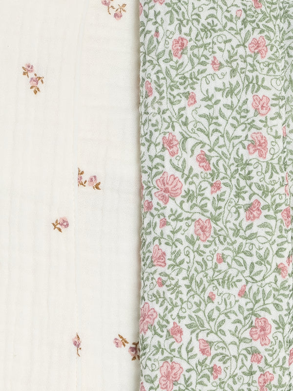 2-Pack Muslin Burp Cloths - Etta + Janice Florals Baby : Gear : Burp Cloths : Feeding KENDI by Colored Organics 2-Pack Muslin Burp Cloths | Colored Organics®