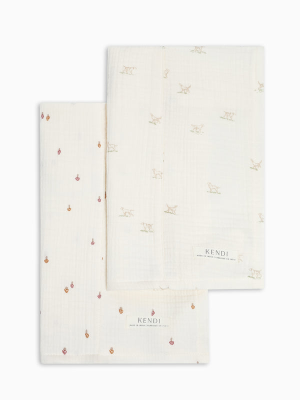 2-Pack Muslin Burp Cloths - Field Dog + Mushroom Baby : Gear : Burp Cloths : Feeding KENDI by Colored Organics 2-Pack Muslin Burp Cloths | Colored Organics®