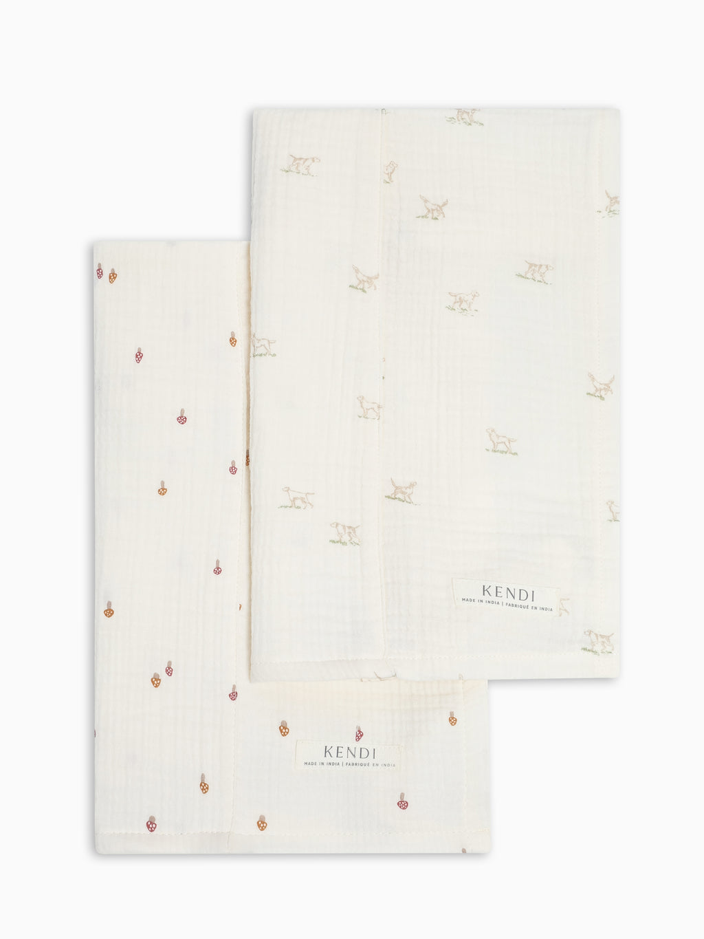 2-Pack Muslin Burp Cloths - Field Dog + Mushroom Baby : Gear : Burp Cloths : Feeding KENDI by Colored Organics 2-Pack Muslin Burp Cloths | Colored Organics®