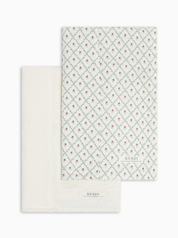 2-Pack Muslin Burp Cloths - Hedge Floral + Ivory Baby : Gear : Burp Cloths : Feeding KENDI by Colored Organics 2-Pack Muslin Burp Cloths | Colored Organics®