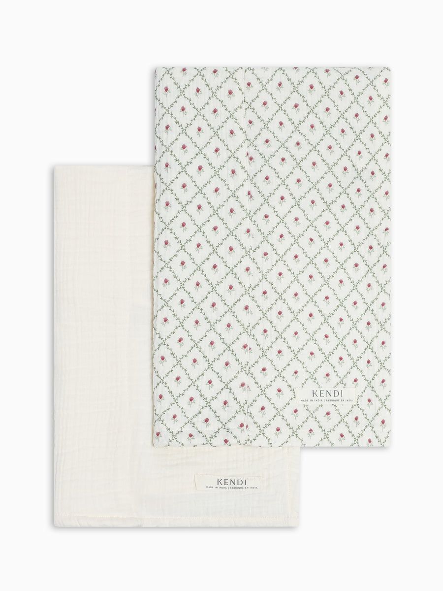 2-Pack Muslin Burp Cloths - Hedge Floral + Ivory Baby : Gear : Burp Cloths : Feeding KENDI by Colored Organics 2-Pack Muslin Burp Cloths | Colored Organics®