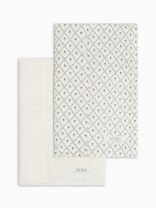 2-Pack Muslin Burp Cloths - Hedge Floral + Ivory Baby : Gear : Burp Cloths : Feeding KENDI by Colored Organics 2-Pack Muslin Burp Cloths | Colored Organics®