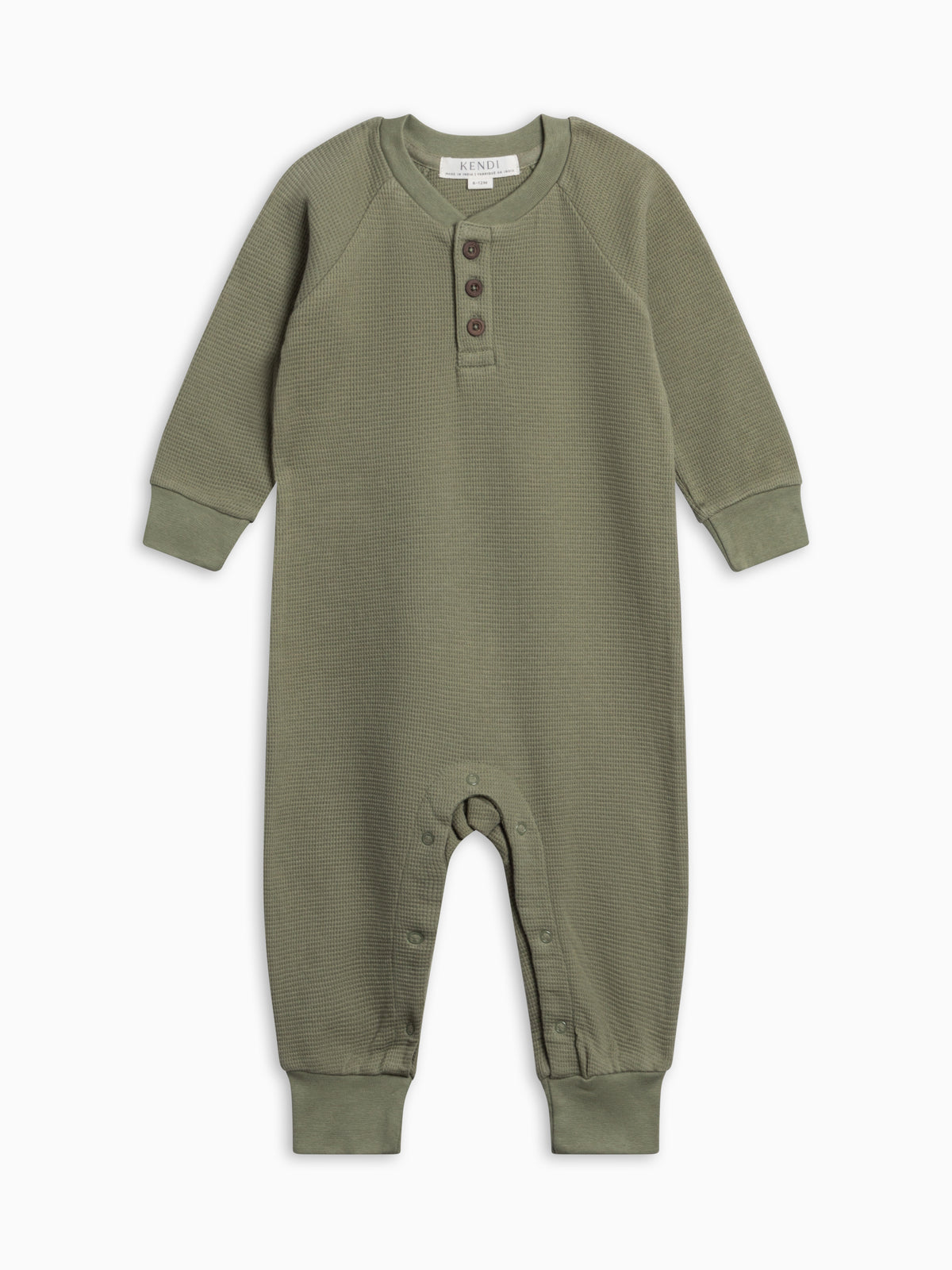 Crosby Waffle Knit Henley Romper - Fern Baby : One Pieces : Rompers : Long Sleeves KENDI by Colored Organics Baby Crosby Waffle Knit Henley Romper | Colored Organics®