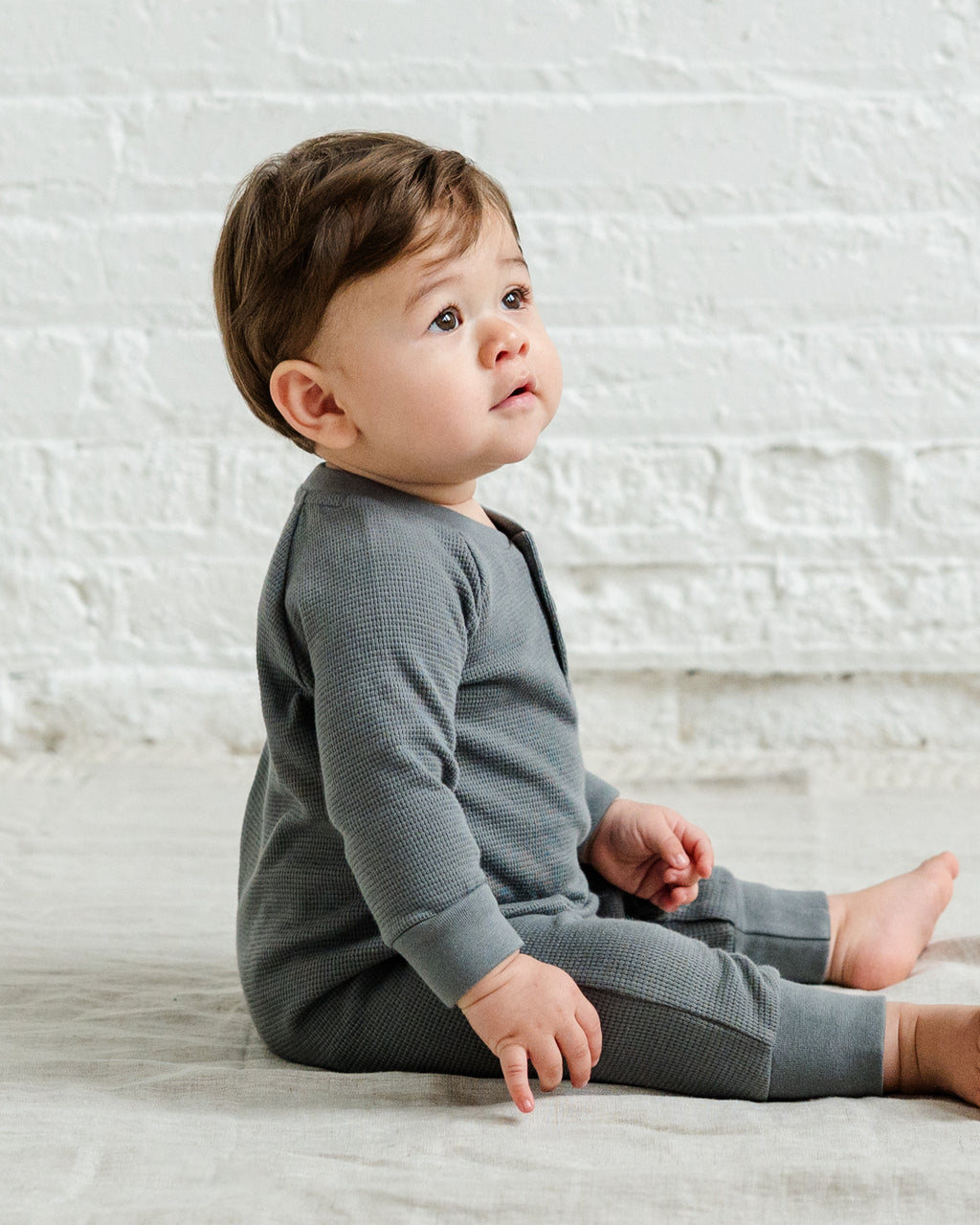 Crosby Waffle Knit Henley Romper Sale : Baby : One Pieces : Rompers : Long Sleeves KENDI by Colored Organics Baby Crosby Waffle Knit Henley Romper | Colored Organics®