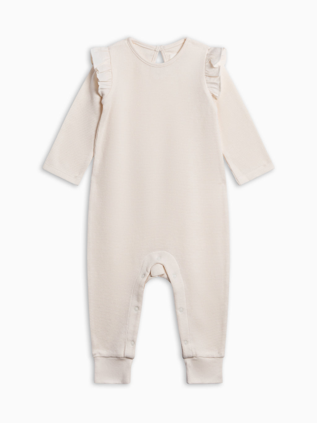 Mila Waffle Knit Flutter Sleeve Romper - Ivory Baby : One Pieces : Rompers : Long Sleeves KENDI by Colored Organics Mila Waffle Knit Flutter Sleeve Romper | Colored Organics®