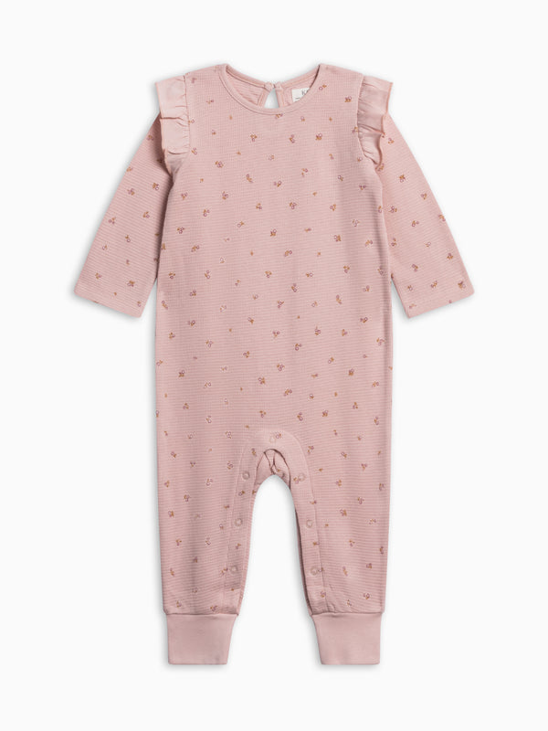 Mila Waffle Knit Flutter Sleeve Romper - Tilda Floral Baby : One Pieces : Rompers : Long Sleeves KENDI by Colored Organics Mila Waffle Knit Flutter Sleeve Romper | Colored Organics®