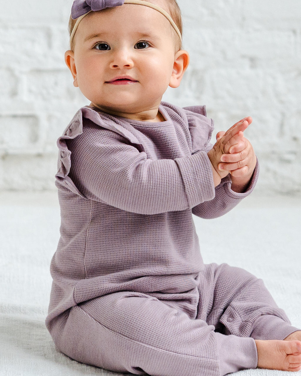 Mila Waffle Knit Flutter Sleeve Romper Sale : Baby : One Pieces : Rompers : Long Sleeves Kendi Mila Waffle Knit Flutter Sleeve Romper | Colored Organics®