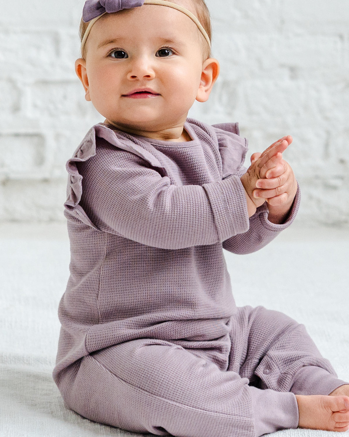 Mila Waffle Knit Flutter Sleeve Romper Sale : Baby : One Pieces : Rompers : Long Sleeves Kendi Mila Waffle Knit Flutter Sleeve Romper | Colored Organics®