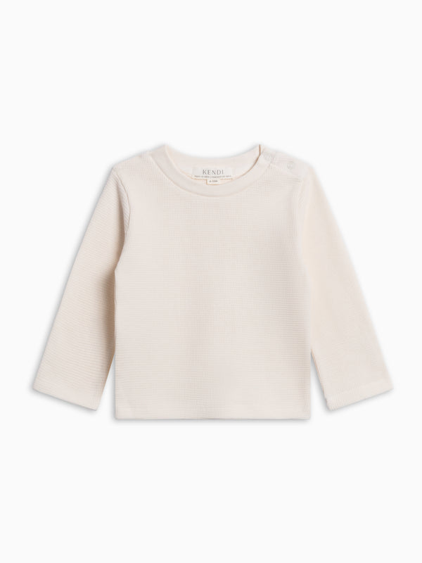 Mesa Waffle Knit Long Sleeve Top - Ivory Baby-Kids : Tops : Tees : Long Sleeves KENDI by Colored Organics Baby + Kids Mesa Waffle Knit Long | Colored Organics®