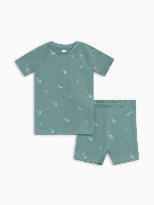 2-Piece Short Sleeve Jammie Set - Fairway / Laguna + Powder Baby-Kids : Jammie : Short Sleeves KENDI by Colored Organics 2-Piece Short Sleeve Jammie Set | Colored Organics®