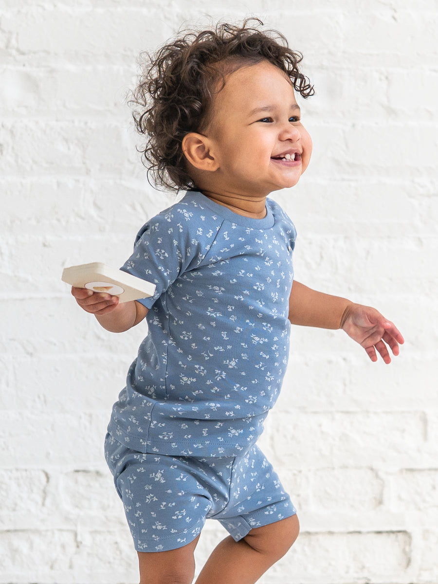 2-Piece Short Sleeve Jammie Set - Isla Floral / Sea + Ivory Baby : Kids : Jammies : Short Sleeves KENDI by Colored Organics 2-Piece Short Sleeve Jammie Set - Isla | Colored Organics®