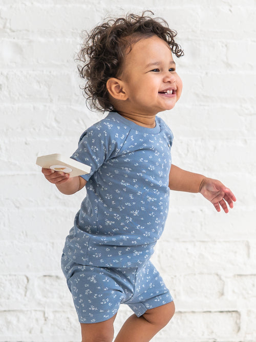 2-Piece Short Sleeve Jammie Set - Isla Floral / Sea + Ivory Sale : Baby-Kids : Jammie : Short Sleeves KENDI by Colored Organics 2-Piece Short Sleeve Jammie Set - Isla | Colored Organics®