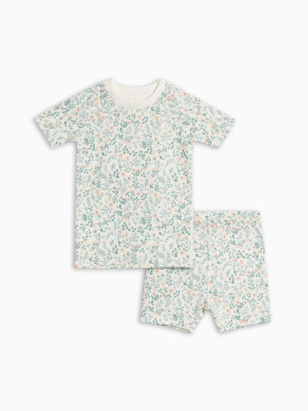 2-Piece Short Sleeve Jammie Set - Merion Floral / Laguna + Shell Baby-Kids : Jammie : Short Sleeves KENDI by Colored Organics 2-Piece Short Sleeve Jammie Set | Colored Organics®