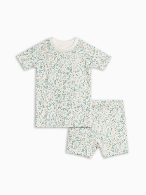 2-Piece Short Sleeve Jammie Set - Merion Floral / Laguna + Shell Baby-Kids : Jammie : Short Sleeves KENDI by Colored Organics 2-Piece Short Sleeve Jammie Set | Colored Organics®