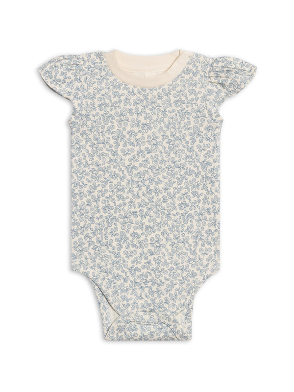 Pearl Petal Sleeve Bodysuit - Narelle Floral / Ivory + Sea Baby : One Pieces : Bodysuits : Short Sleeves KENDI by Colored Organics Pearl Petal Sleeve Bodysuit - Narelle | Colored Organics®