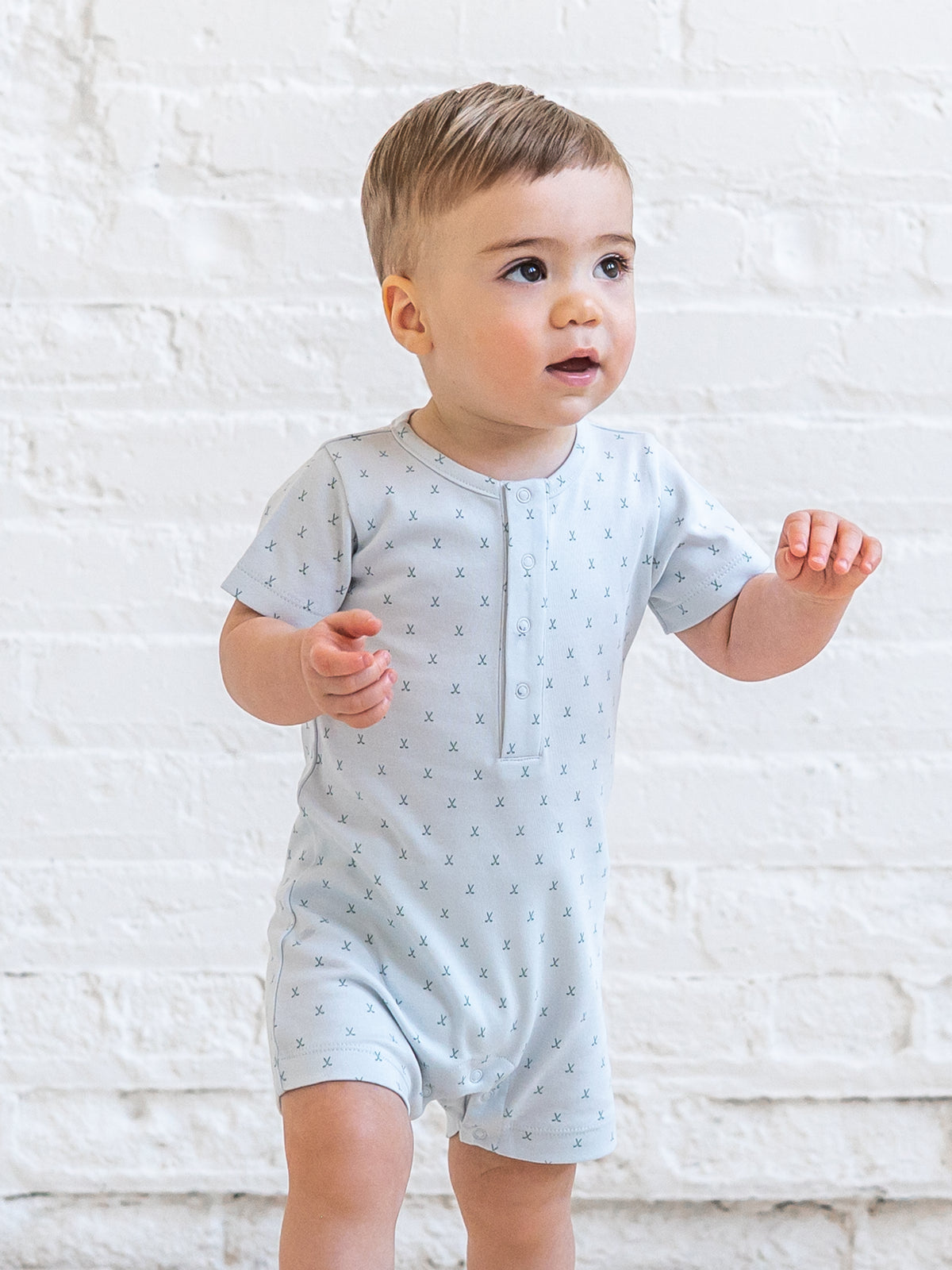 Mason Short Sleeve Romper - Tee Time / Powder + Laguna Sale : Baby : One Pieces : Rompers : Short Sleeves KENDI by Colored Organics Mason Short Sleeve Romper - Tee Time / | Colored Organics®