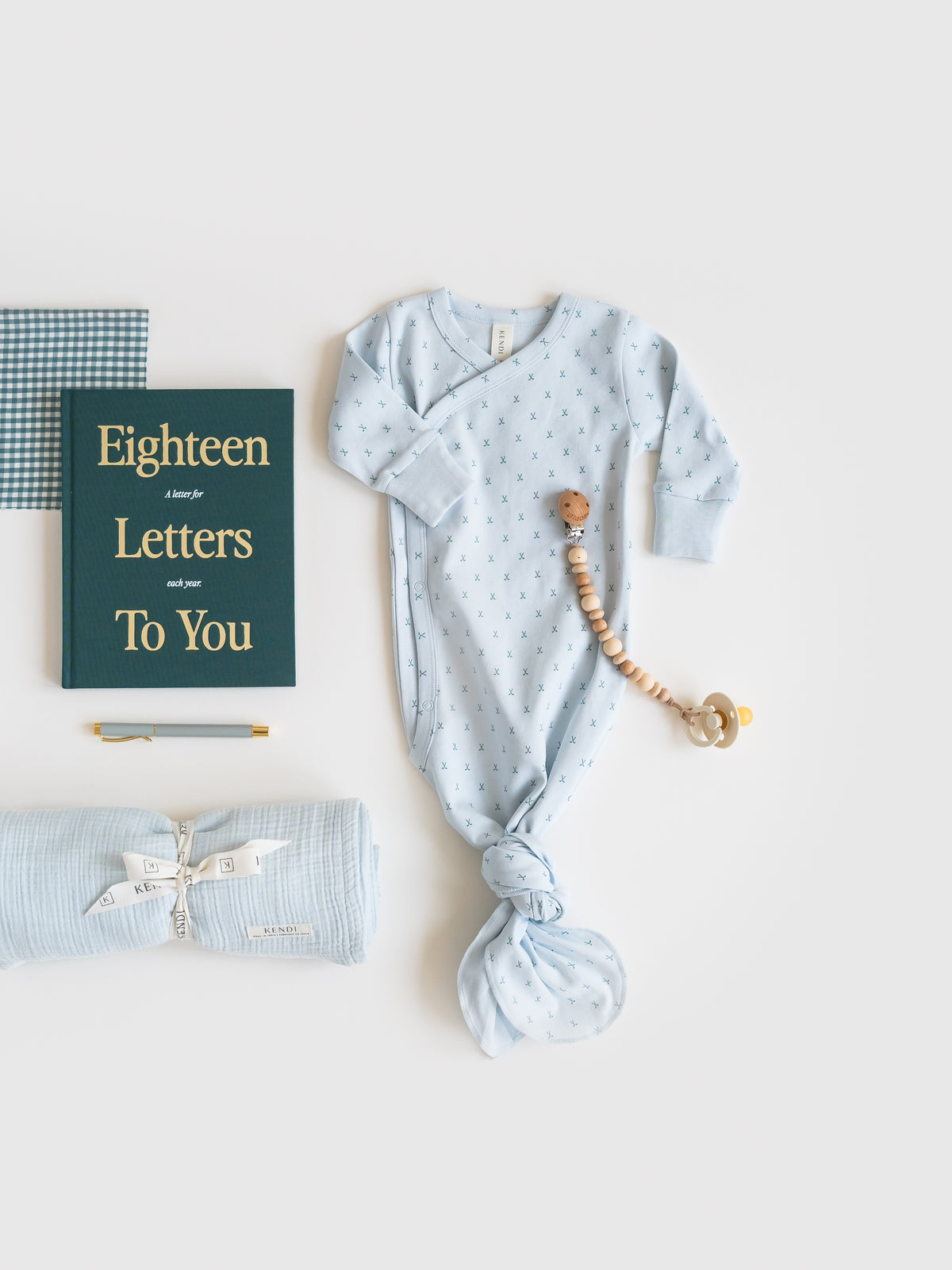 Indy Kimono Gown - Tee Time / Powder + Laguna Sale : Baby : One Pieces : Sleepers : Long Sleeves KENDI by Colored Organics Indy Kimono Gown - Tee Time / Powder + | Colored Organics®