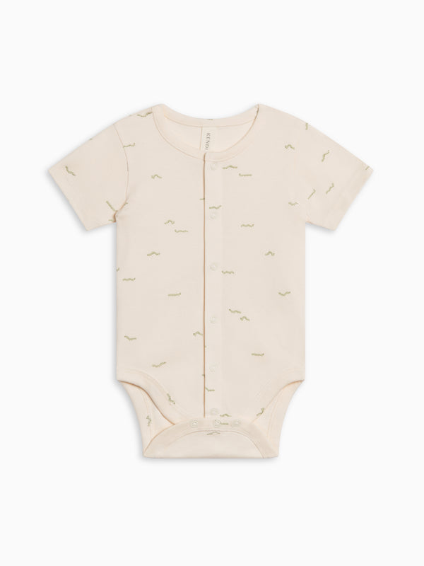 Morgan Bodysuit - Caterpillar / Mint Baby : One Pieces : Bodysuits : Short Sleeves Kendi Morgan Bodysuit - Caterpillar / Mint | Colored Organics®