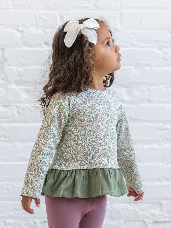 Lily Long Sleeve Ruffle Hem Top - Janice Floral Baby-Kids : Tops : Shirts : Long Sleeves KENDI by Colored Organics Lily Long Sleeve Ruffle Hem Top for | Colored Organics®