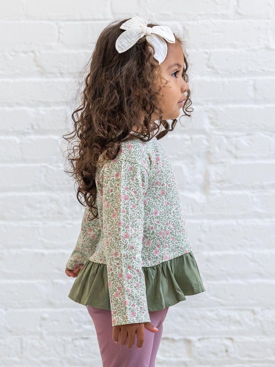 Lily Long Sleeve Ruffle Hem Top - Janice Floral Baby-Kids : Tops : Shirts : Long Sleeves KENDI by Colored Organics Lily Long Sleeve Ruffle Hem Top for | Colored Organics®