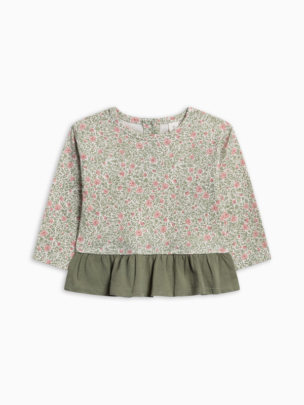 Lily Long Sleeve Ruffle Hem Top - Janice Floral Baby-Kids : Tops : Shirts : Long Sleeves KENDI by Colored Organics Lily Long Sleeve Ruffle Hem Top for | Colored Organics®