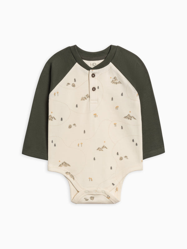 Lucas Raglan Henley Bodysuit Sale : Baby : One Pieces : Bodysuits : Long Sleeves Colored Organics Lucas Raglan Henley Bodysuit for Baby | Colored Organics®