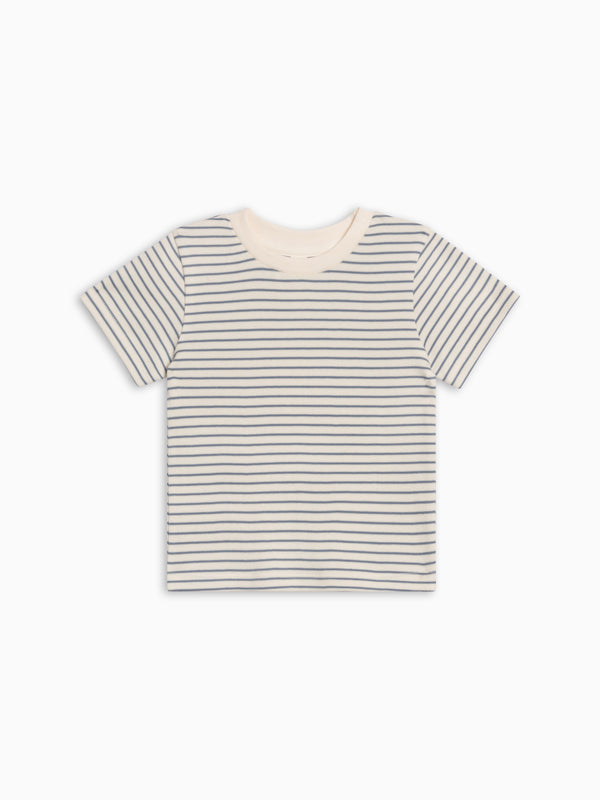 Short Sleeve Crew - Bay Stripe / Ivory + Sea Baby-Kids : Tops : Shirts : Short Sleeves KENDI by Colored Organics Organic Cotton Baby Crew Neck Tee | Colored Organics®