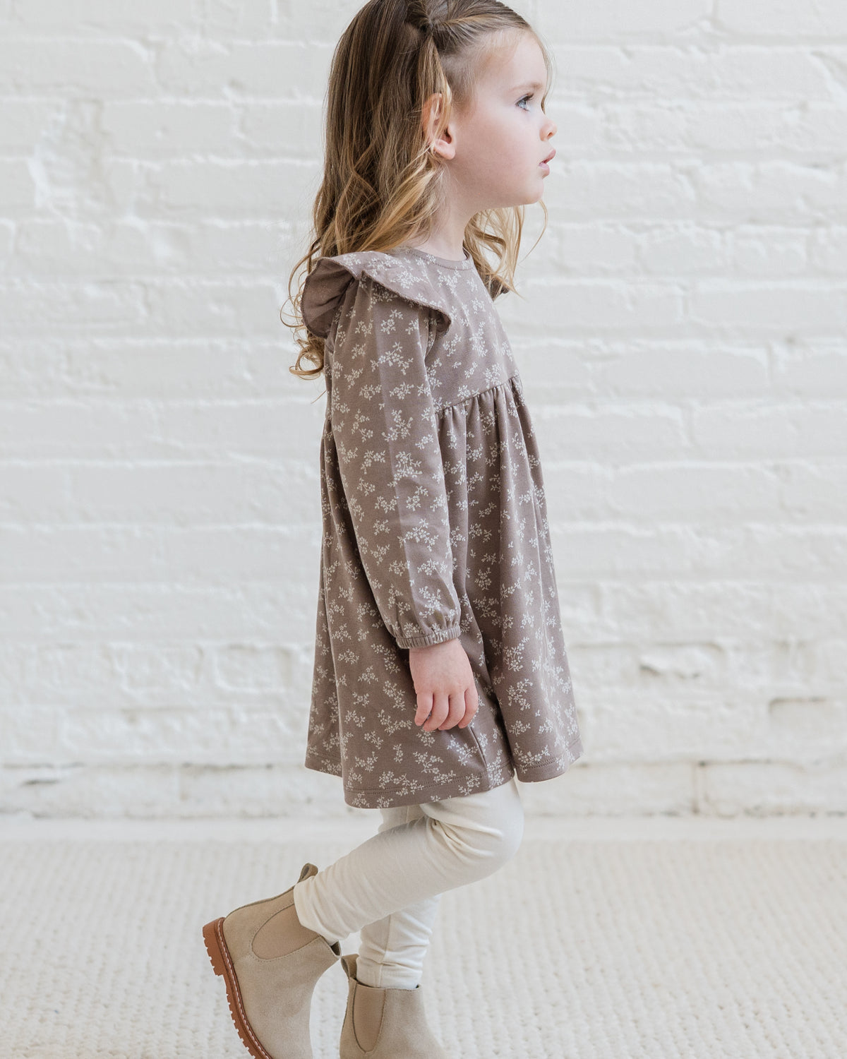 Mika Armhole Ruffle Long Sleeve Dress Sale : Baby-Kids : Dresses : Long Sleeves Colored Organics Mika Armhole Ruffle Long Sleeve Dress | Colored Organics®