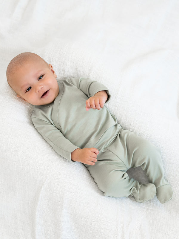 Classic Riley 2 Piece Kimono Wrap Top and Pant Set Baby : Set KENDI by Colored Organics Newborn Kimono Top and Footed Pant Set | Colored Organics®