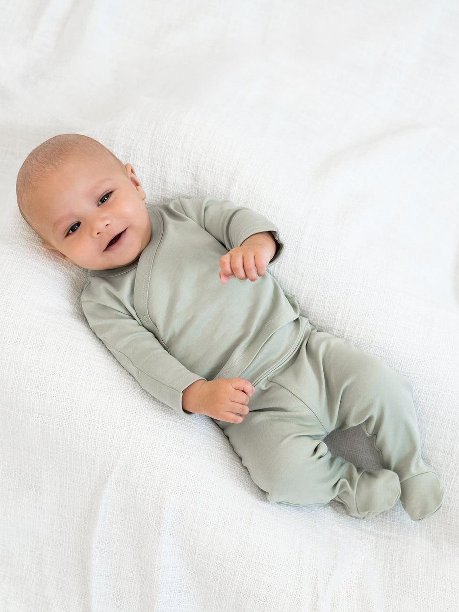 Classic Riley 2 Piece Kimono Wrap Top and Pant Set Baby : Set KENDI by Colored Organics Newborn Kimono Top and Footed Pant Set | Colored Organics®
