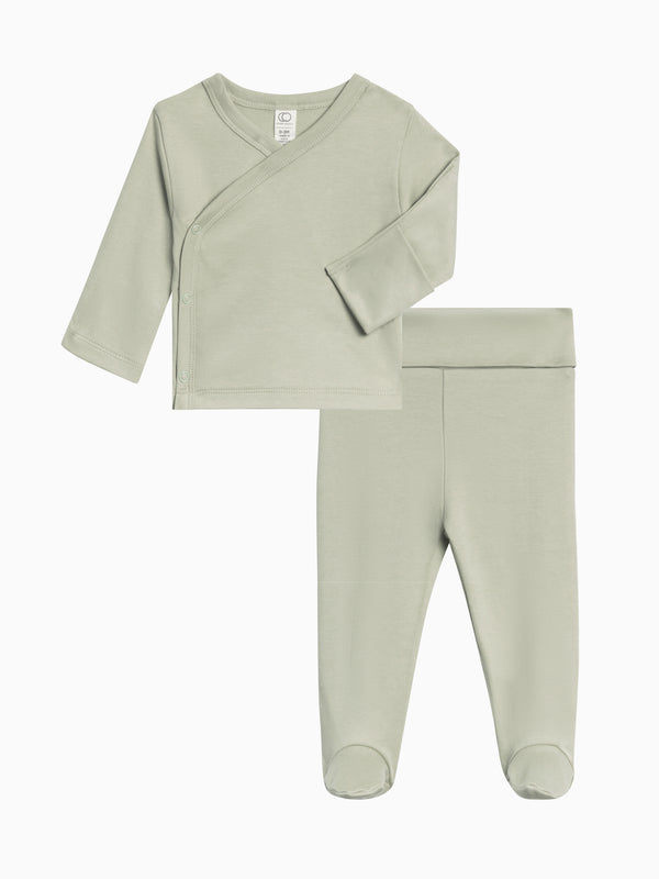 Classic Riley 2 Piece Kimono Wrap Top and Pant Set Baby : Set KENDI by Colored Organics Newborn Kimono Top and Footed Pant Set | Colored Organics®