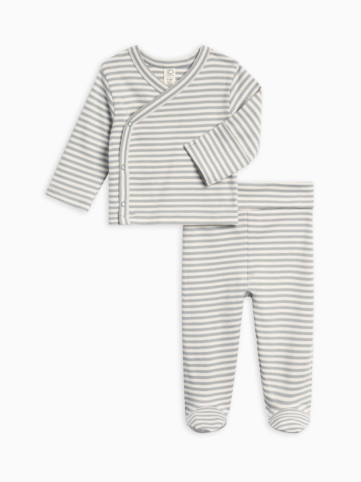 Riley 2 Piece Kimono Wrap Top and Pant Set Baby : Virtual Set : Bottoms : Pants : One Pieces : Kimono Bodysuits : Long Sleeves Colored Organics Striped Kimono Top and Footed Pant Set | Colored Organics®