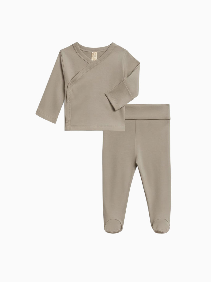 Riley 2 Piece Kimono Top and Pant Set - Taupe Baby : Set : Bottoms : Shorts : Tops : Tanks KENDI by Colored Organics Riley 2 Piece Kimono Top and Pant Set | Colored Organics®