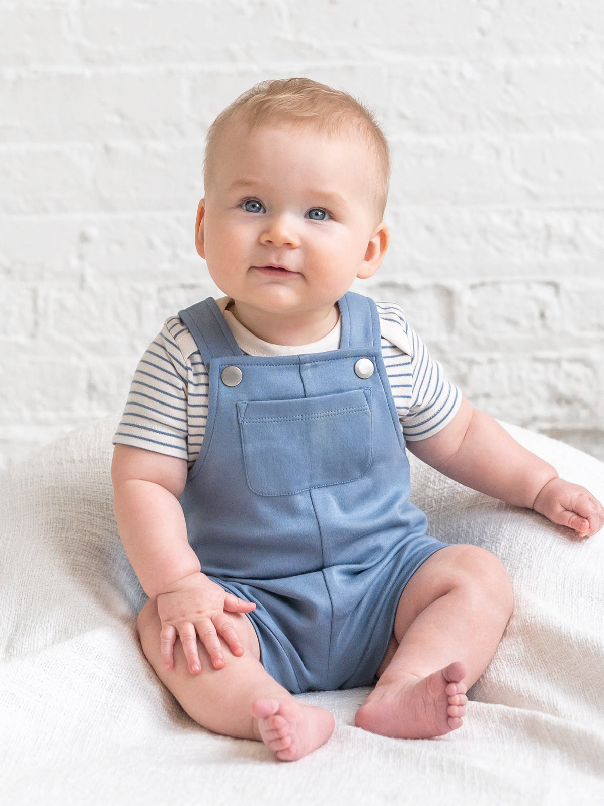 Jesse Short Overalls - Sea Baby : Bottoms : Overalls : Shorts KENDI by Colored Organics Jesse Short Overalls - Sea for Baby | Colored Organics®