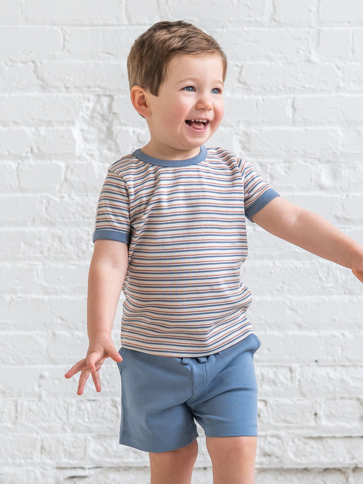 Andy Ringer Tee - Voyage Stripe / Sea + Ridge Baby-Kids : Tops : Shirts : Short Sleeves KENDI by Colored Organics Andy Ringer Tee - Voyage Stripe / Sea + | Colored Organics®