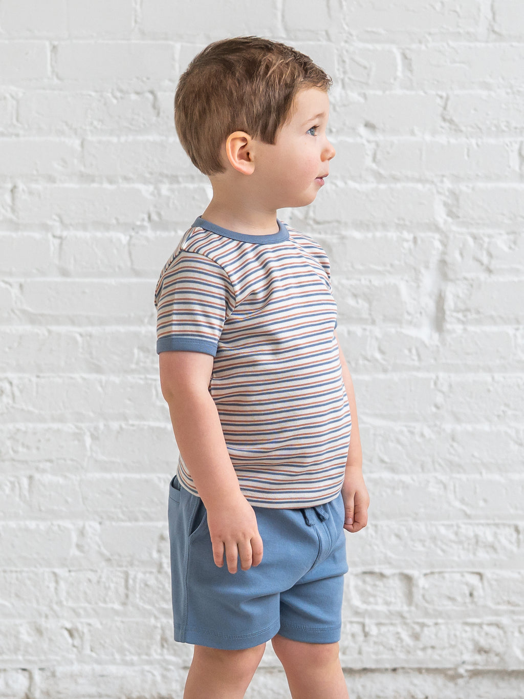 Andy Ringer Tee - Voyage Stripe / Sea + Ridge Baby-Kids : Tops : Shirts : Short Sleeves KENDI by Colored Organics Andy Ringer Tee - Voyage Stripe / Sea + | Colored Organics®