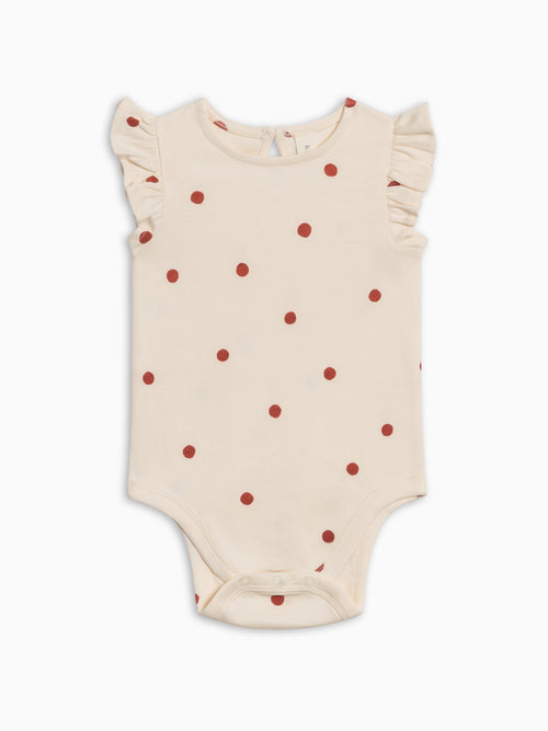 Bea Ruffle Sleeve Bodysuit - Barn Polka Sale : Baby : One Pieces : Bodysuits : Short Sleeves Kendi PRE ORDER Bea Ruffle Sleeve Bodysuit | Colored Organics®