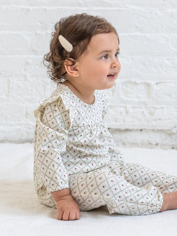 Jine Ruffle Sleeve Romper - Hedge Floral Baby : One Pieces : Rompers : Long Sleeves KENDI by Colored Organics Jine Ruffle Sleeve Romper for Baby | Colored Organics®