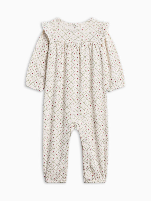 Jine Ruffle Sleeve Romper - Hedge Floral Baby : One Pieces : Rompers : Long Sleeves KENDI by Colored Organics Jine Ruffle Sleeve Romper for Baby | Colored Organics®