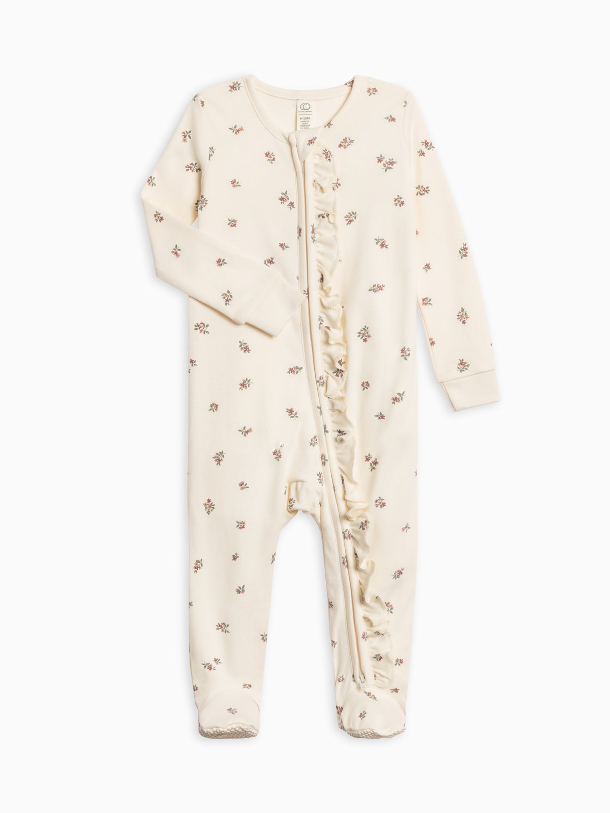 Neve Ruffle Zipper Footie Sale : Baby : One Pieces : Sleepers : Long Sleeves KENDI by Colored Organics Neve Ruffle Zipper Footie Baby | Colored Organics®
