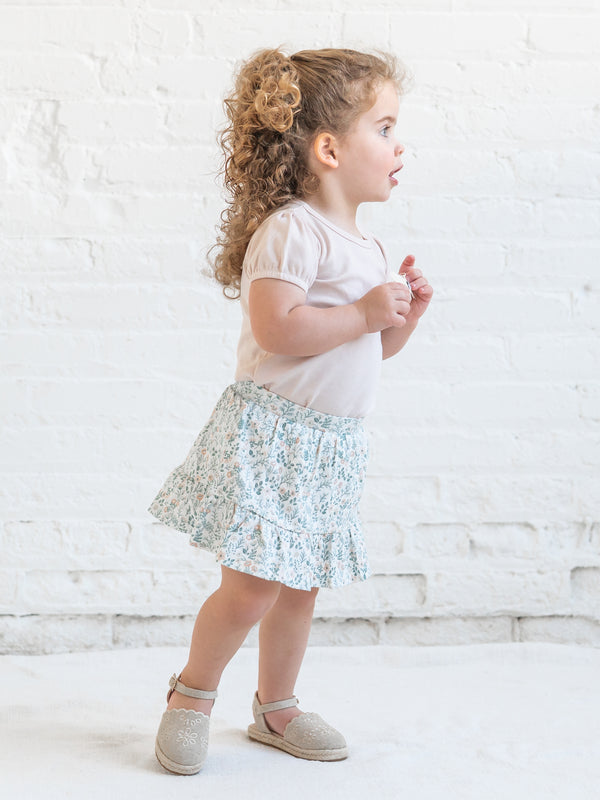 Sunny Skirt with Bloomer Shorts - Merion Floral / Laguna + Shell Baby-Kids : Bottoms : Shorts : Skirts KENDI by Colored Organics Sunny Skirt with Bloomer Shorts | Colored Organics®